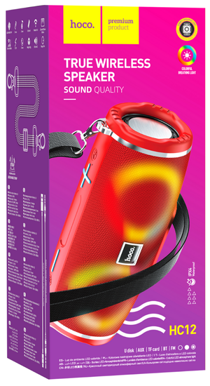 Hoco HC12 True Wireless BT Speaker with Colourful Beating Lights, RED ...