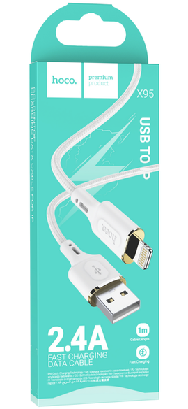Hoco X95 Goldentop charging data cable for iPhone, WHITE & GOLD