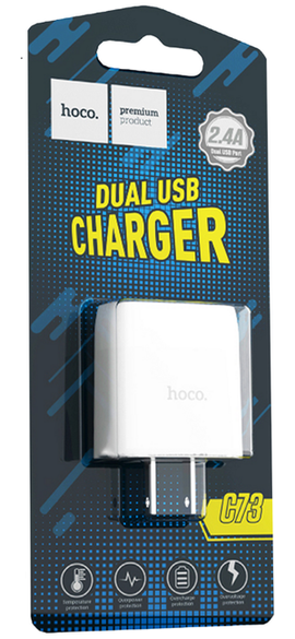 Hoco C73 Glorious Dual Port Charger Block, WHITE