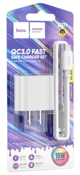 Hoco C109 Fighter Single Port QC 3.0 Fast Charger Set for Micro