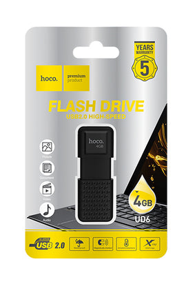 Hoco UD6 Flash Drive, USB 2.0, Waterproof, 4GB, BLACK