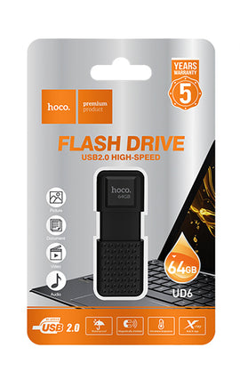 Hoco UD6 Flash Drive, USB 2.0, Waterproof, 64GB, BLACK