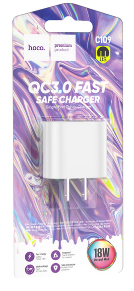 Hoco C109 Fighter Single Port QC 3.0 FAST Charger Block with single USB-A port
