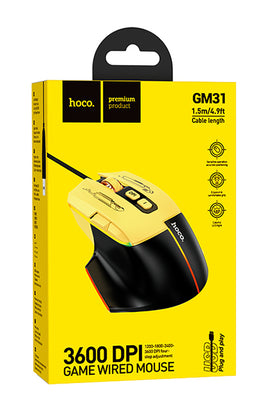 Hoco GM31 Sport Luminous Gaming Wired Mouse, Black & Yellow