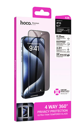 Hoco A38 Tempered Glass, 360-degree Privacy Screen for iPhone15