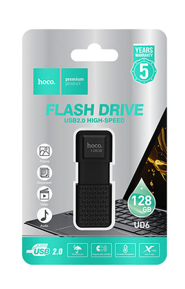 Hoco UD6 Flash Drive, USB 2.0, Waterproof, 128GB, BLACK