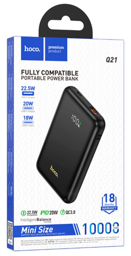 Hoco Q21 Power Bank with Digital Display, USB-A and Type-C Output,10000mAH, BLACK