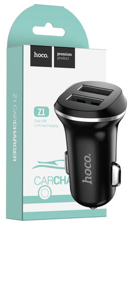Hoco Z1 Dual Port Car Charger, BLACK