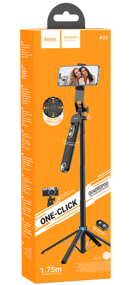 Hoco K22 Selfie Stick & Quadropod with Anti-Shake Live Broadcast, Phone and Camera Holder