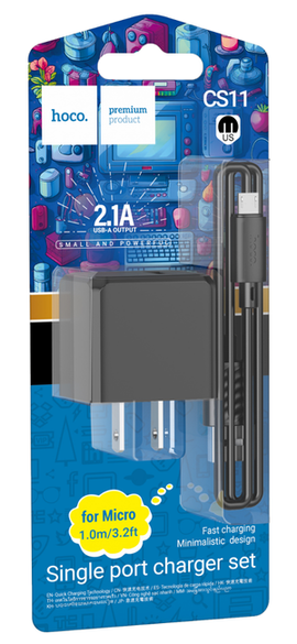 Hoco CS11 Ocean Single Port Charger Set For Micro, BLACK