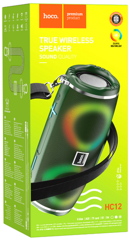 Hoco HC12 True Wireless BT Speaker with Colourful Beating Lights, DARK GREEN