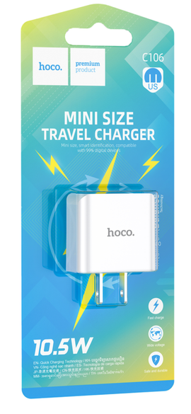 Hoco C106 Leisure Single Port Mini Size Travel Charger Block with single USB-A port