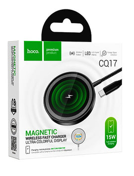 Hoco CQ17 Magnetic Wireless Fast Charger with Ultra Colorful Display, BLACK