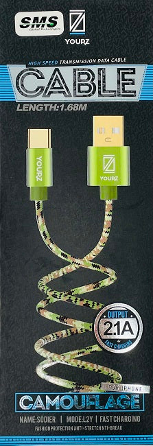 SMS Yourz Sodier 1.68M Data Cable for iPhone, Camo Braided Fast Charging