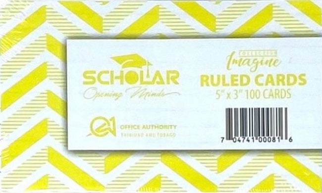 Scholar Index Ruled Record Cards, White, 3x5, 100 cards