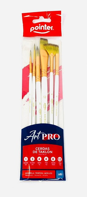 Pointer ArtPro Assorted PaintBrush Set, White & Gold, 6Pc
