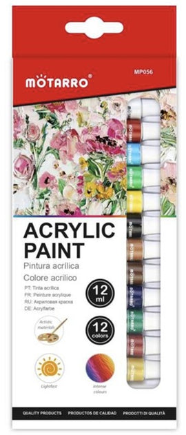 Acrylic Paint, 12 colours x 12ml Tubes