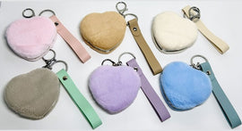 Fluffy Heart Compact Mirror with Handle