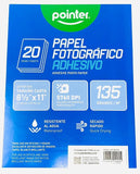 Pointer Adhesive Photo Paper, 8.5"x11", 20 sheets