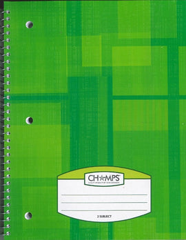 Champs Spiral Flexible Cover Notebook, 2 Subject, 8'x10.5', Thick Pages, 160pgs, Assorted Colours