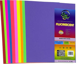 Fluorescent Bristol Board Sheets,  Letter Size 8.5"x11", Assorted Hot Colours, 10 sheets