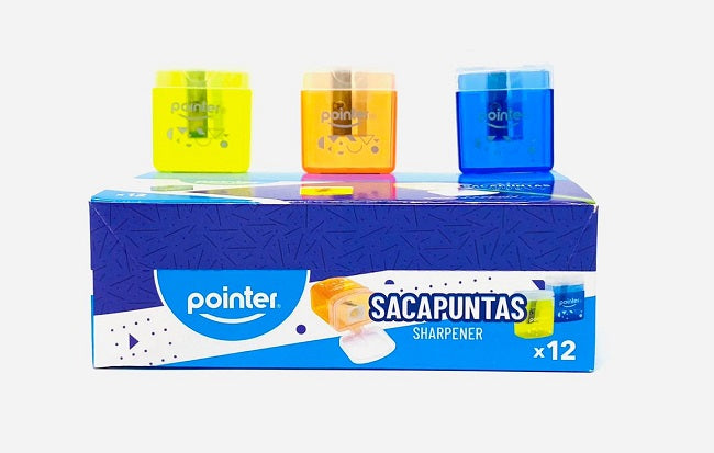 Pointer One Hole Sharpener with Bin, Assorted Colours