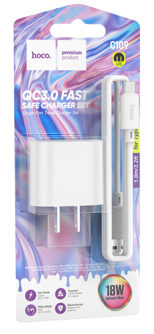 Hoco C109 Fighter Single Port QC 3.0 FAST Charger Set for USB A to Typ ...
