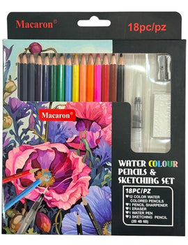 Macaron Water Colour Pencils & Sketching Set, 18pc