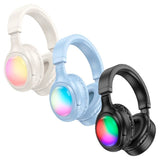 Hoco W48 Focus BT Headphones with soft ambient lights, SIERRA BLUE