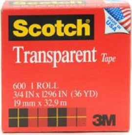 Scotch Transparent Tape, 3/4inch, 1296 inches/36yds