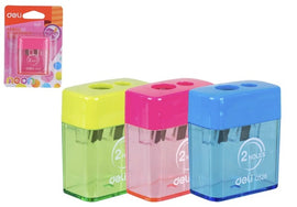 Deli Two-Hole Sharpener with Bin, Assorted Colours