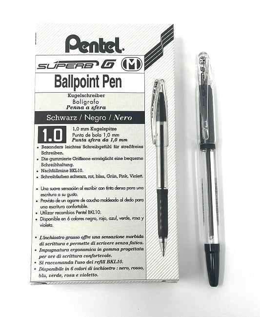 Pentel, Superb G Ballpoint, Black, Medium, Single Pen