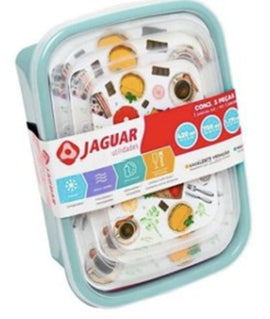 Jaguar Food Container 3 Pcs Rectangular Set, Assorted Colours