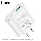 Hoco C109 Dual Port Type-C + USB-A Fighter Charger Block, PD20W+QC3.0, White