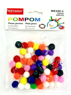 Pom Pom Balls, Assorted Bright Colours, Small ,15mm, 60pc