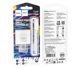 Hoco C109 Fighter Single Port PD20W Charger Set (Type C To iPhone), White