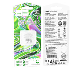 Hoco C109 Dual Port Type-C+ USB-A Fighter Charger Block, PD20W+QC3.0, White