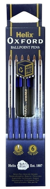 Helix Oxford, Ballpoint Pen, 1.0mm, BLUE, Box of 6 Pens