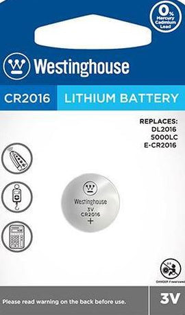Westinghouse Battery, Lithuim Coin, CR2016, 3V, Single