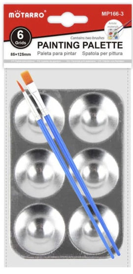 Motarro Painting Palette, Metal, 6 grid, with 2 paintbrushes