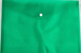 Document Holder, Plastic Folder, Button Closure, GREEN 13 x 9