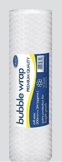 County Stationery Premium Quality Bubble Wrap Roll, 300mm X 3M (approx.), Single Roll