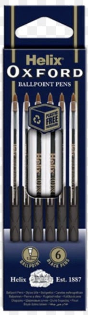 Helix Oxford, Ballpoint Pen, 1.0mm, BLACK, Box of 6 Pens