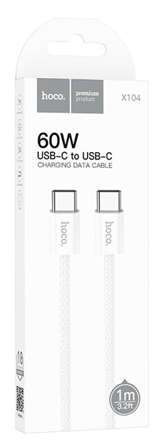 Hoco X104 Fast Charging Braided Cable Type-C to Type-C (Length 1M),WHITE