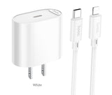 Hoco C109 Fighter Single Port PD20W Charger Set (Type C To iPhone), White