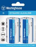 Westinghouse Battery, Alkaline, D, 2 Pack