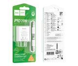 Hoco C143 Benefit Single Port PD20W Charger Set (Type C To iPhone), White