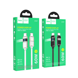 Hoco U137 Line 60W Charging Data Cable With Display C To C, Black