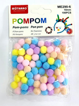 Pom-Pom Balls, Assorted Pastel Colours, Mini, 10mm, 100pc