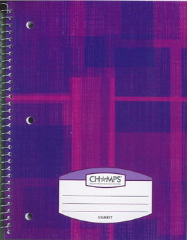 Champs Spiral Flexible Cover Notebook, 5 Subject, 8'x10.5', Thick Pages, 240pgs, Assorted Colours